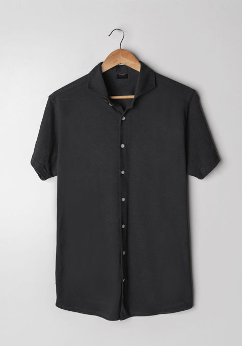 Black Feather Soft Piqué Half Sleeve Shirt