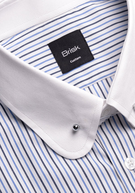Black & Blue Pencil Stripes Shirt - White Club Collar With Pin