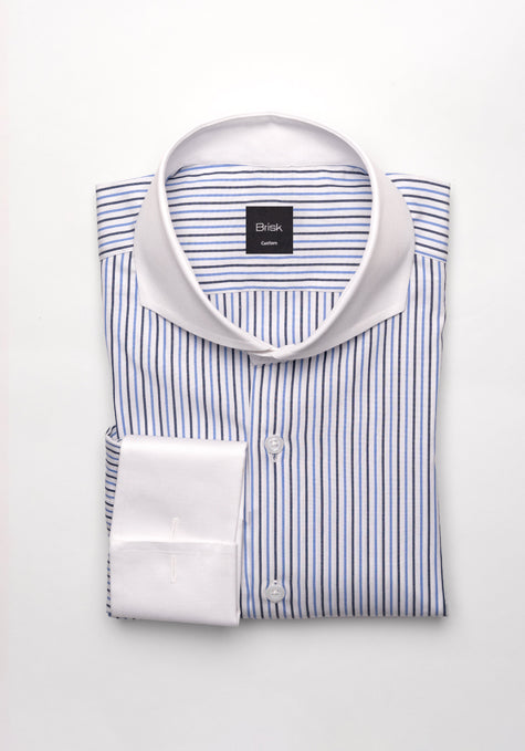 Black & Blue Pencil Stripes Shirt -White Extreme Collar
