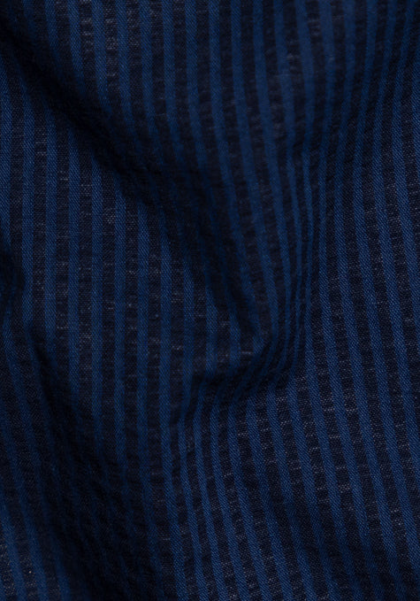 Black & Navy-blue Stretch Seersucker Stripes