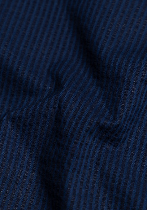 Black & Navy-blue Stretch Seersucker Stripes