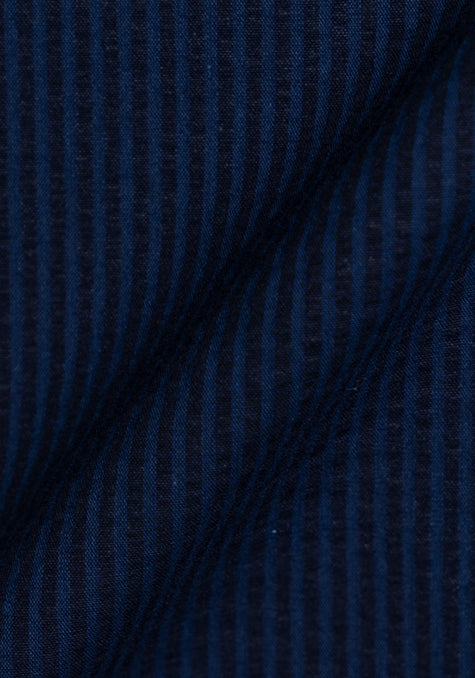 Black & Navy-blue Stretch Seersucker Stripes