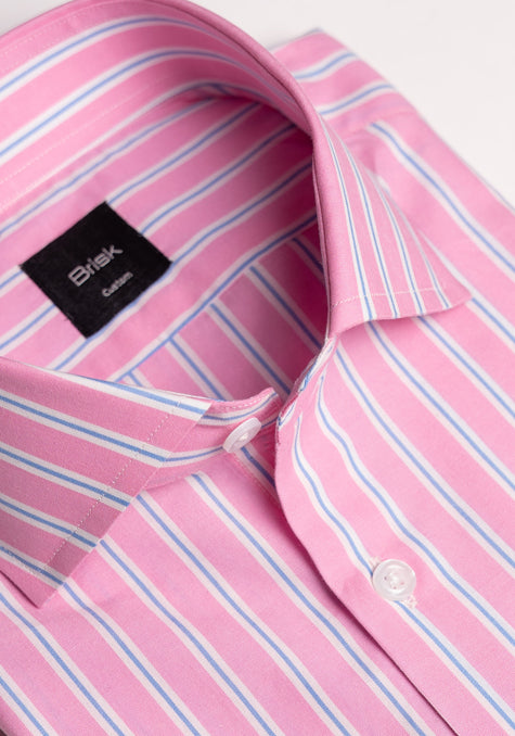 Blue On Pink Wide Stripes Shirt - Classic Collar