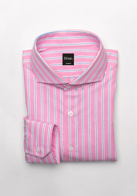 Blue On Pink Wide Stripes Shirt