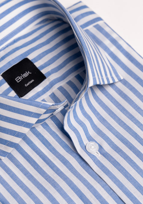 Blueish Grey Cotton Linen Stripes Shirt - Soft Classic Collar