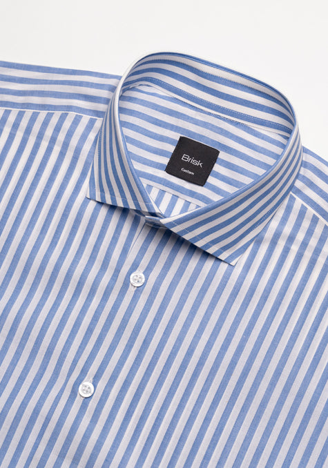 Blueish Grey Cotton Linen Stripes Shirt - Soft Classic Collar