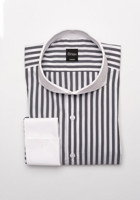 Charcoal Grey Performance Stretch Bengal Stripes Shirt - Wrinkle Resistant White Cut-Away-Extreme