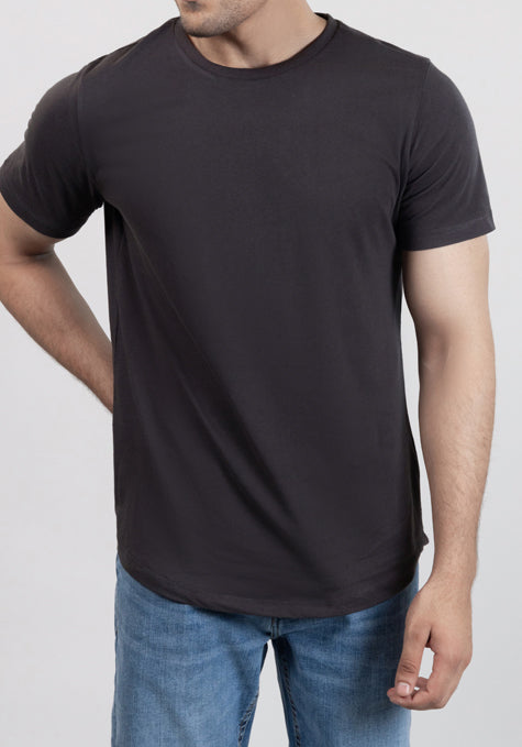 Charcoal Cloud Crew Tee - Curved Hem
