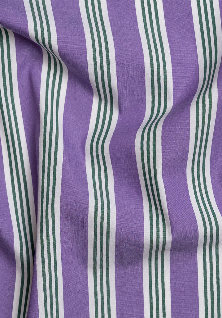 Crisp Purple Green Bold Stripes Shirt - White Collar