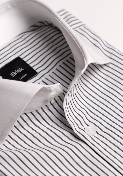 Crisp Black Pencil Stripes Shirt - White Classic Collar