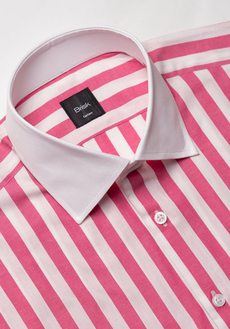 Crisp Fuchsia Bold Stripes Shirt - White Classic Collar