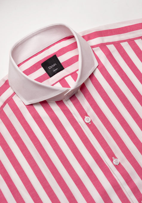 Crisp Fuchsia Bold Stripes Shirt - White Extreme Collar