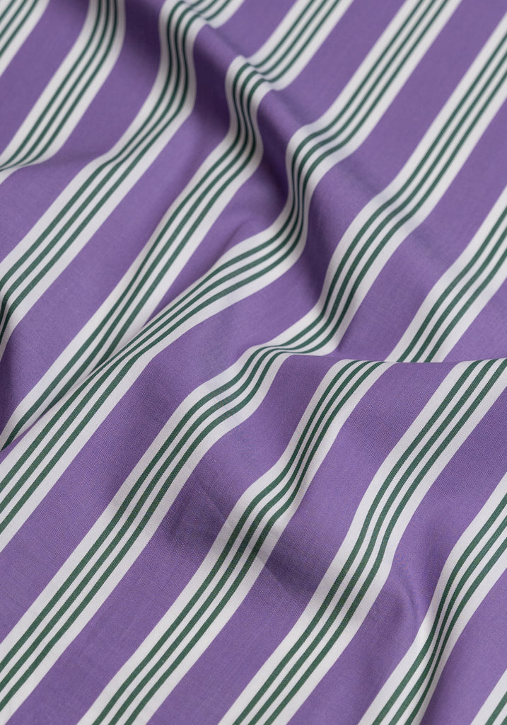 Crisp Purple Green Bold Stripes Shirt - White Collar