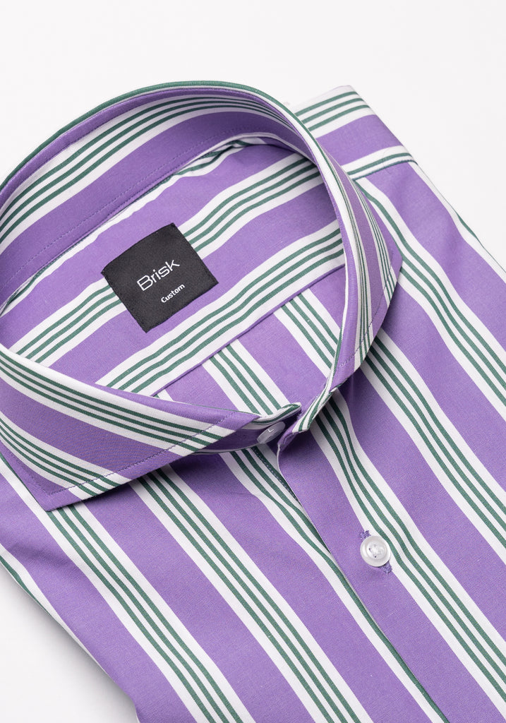 Crisp Purple Green Bold Stripes Shirt - Wrinkle Resistant