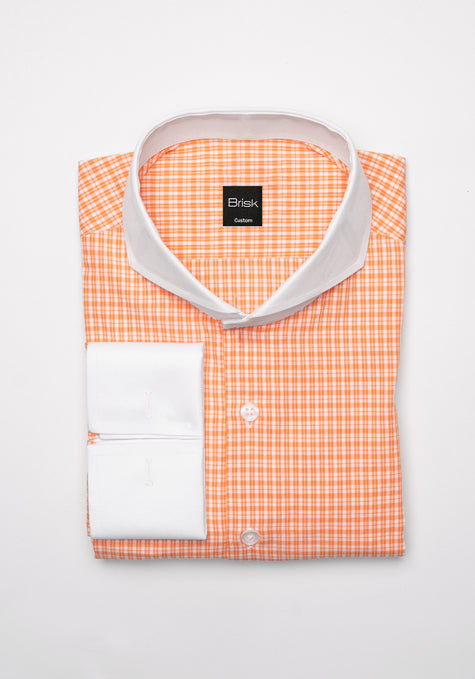 Crisp Tangerine Grid Checkered Shirt
