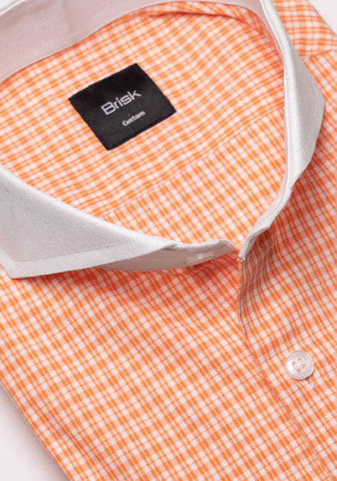 Crisp Tangerine Grid Checkered Shirt
