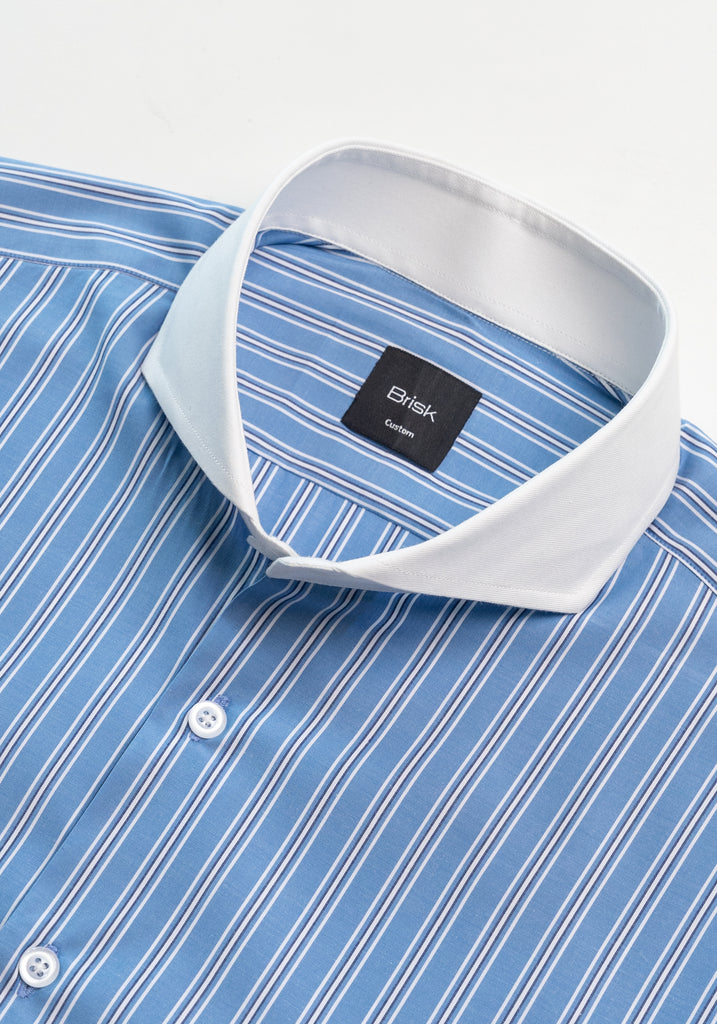 Dual Blue Wide Stripes Shirt - White Cutaway Extreme Collar