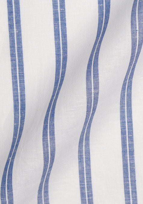 Dual Blue On White Cotton Linen Stripes 