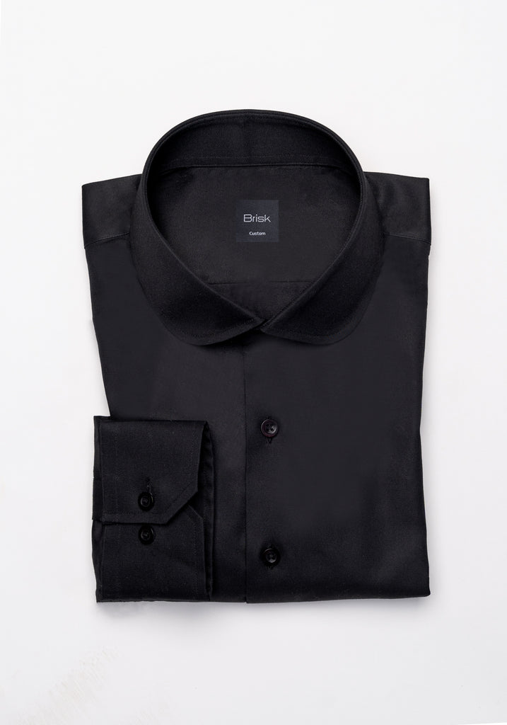 Jet Black Twill Pima Cotton Shirt - Club Collar