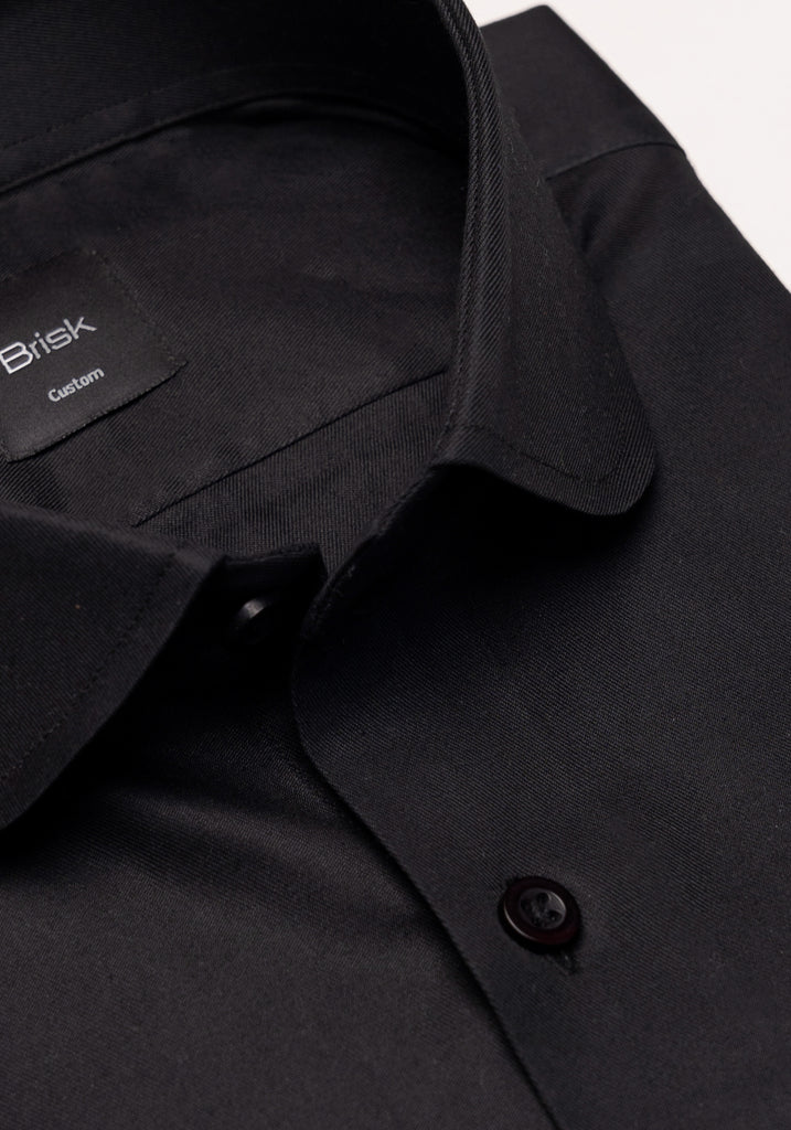 Jet Black Twill Pima Cotton Shirt - Club Collar