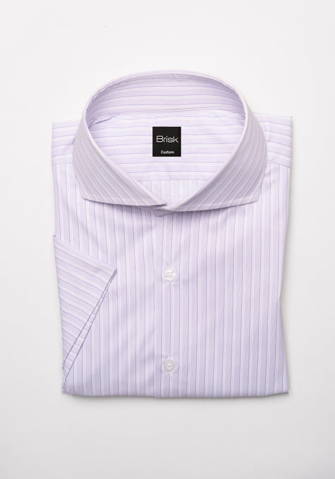 Lavender Performance Stretch Stripes Half Sleeves Shirt- Wrinkle Free