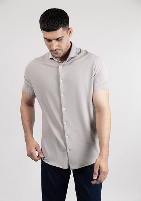 Light Grey Feather Soft Piqué Half Sleeve Shirt