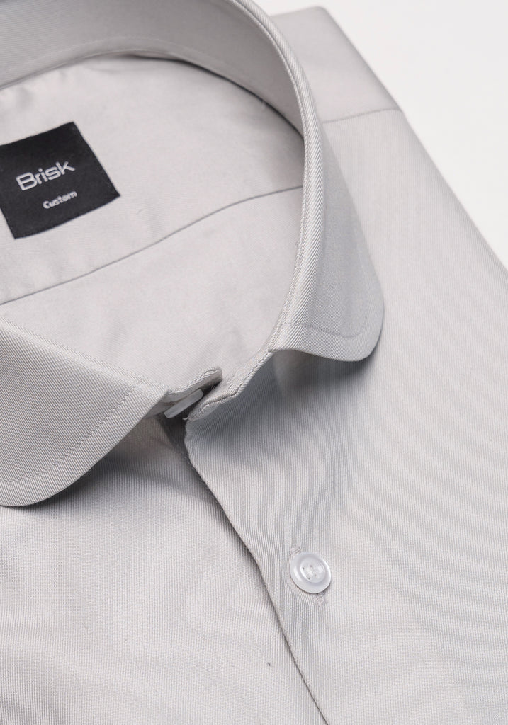 Light Grey Twill Pima Cotton - Club Collar