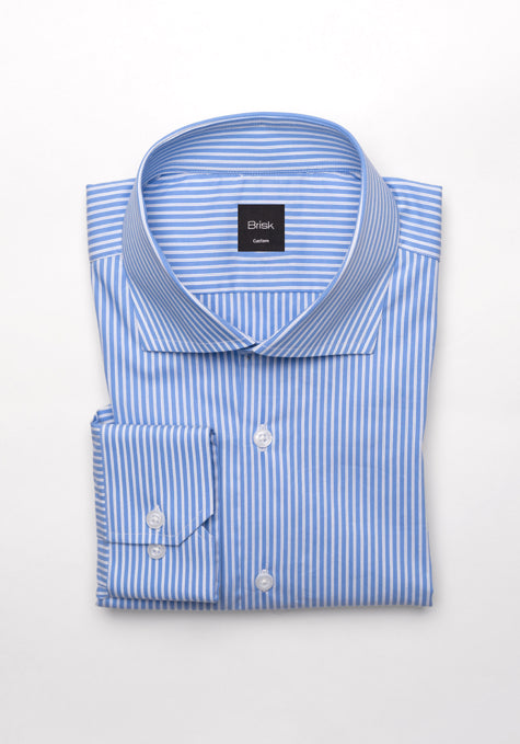 Mid Blue Pencil Stretch Stripes Shirt - Classic Collar