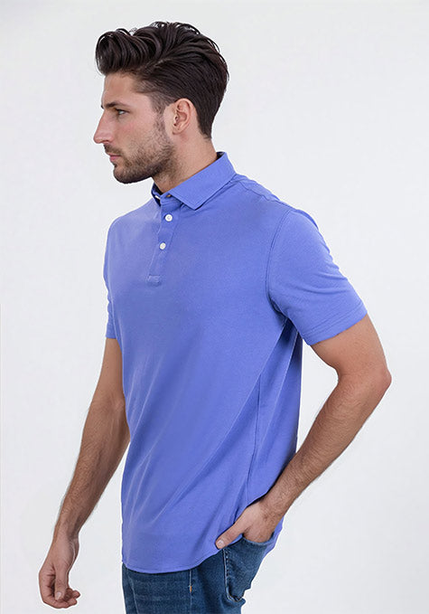 Mid Blue Feather Soft Piqué Half Sleeve Polo Shirt