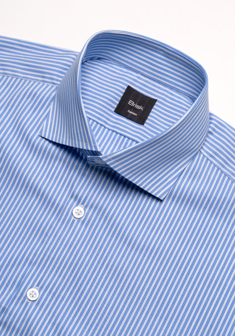 Mid Blue Pencil Stretch Stripes Shirt - Classic Collar