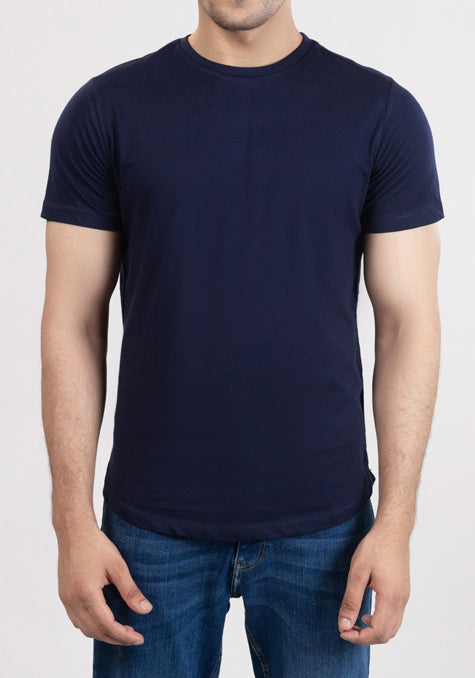 Midnight Blue Cloud Crew Tee - Curved Hem
