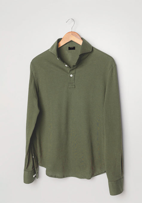 Military_Green_Feather_Soft_Pique_Full_Sleeve_Polo_Shirt