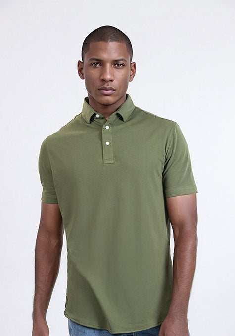Military Green Feather Soft Piqué Half Sleeve Polo Shirt