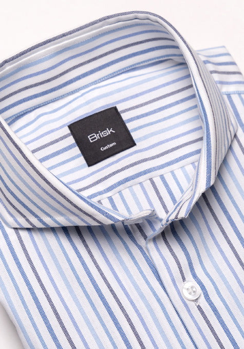 Multi-Blue Pinpoint Poly Stripes Shirt - Cutaway Extreme Collar