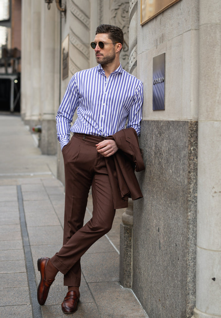 Navy Blue Twill Bold Stripes Pima Cotton Shirt