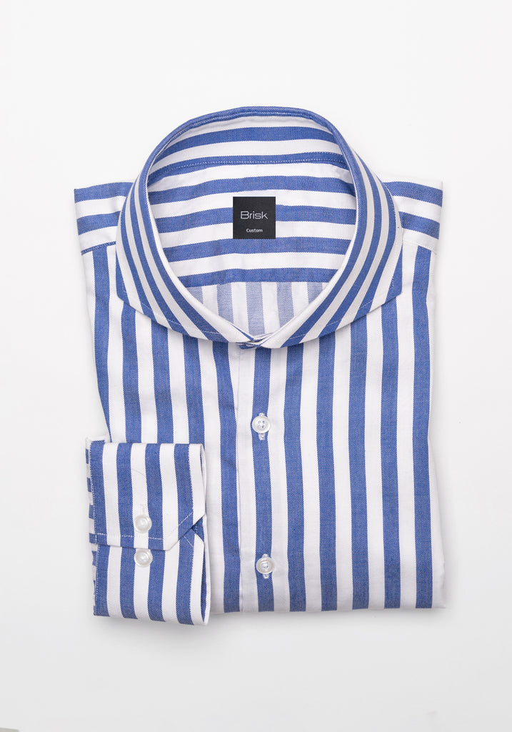 Navy Blue Twill Bold Stripes Pima Cotton Shirt