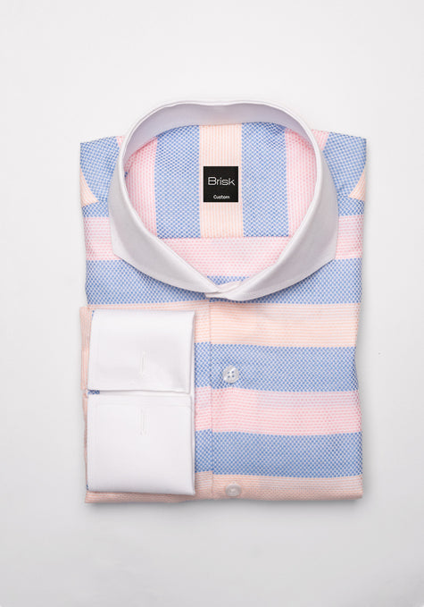 Pastel Blue Pink Bold Structured Stripes Shirt
