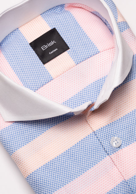 Pastel Blue Pink Bold Structured Stripes Shirt
