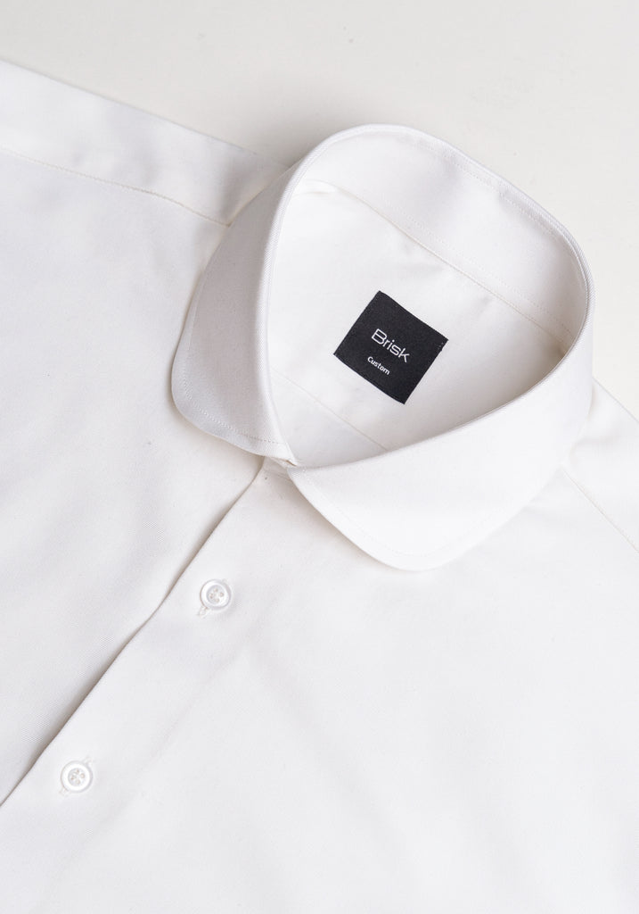 Pearl White Twill Pima Cotton Shirt - Club Collar