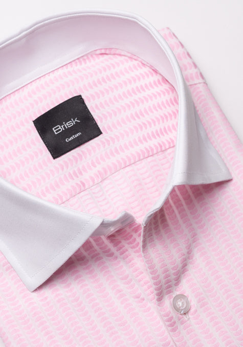 Pink On White Structured Stripes Shirt - Contrast Details