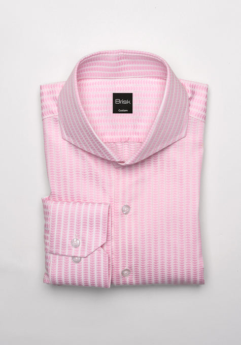 Pink On White Structured Stripes Shirt