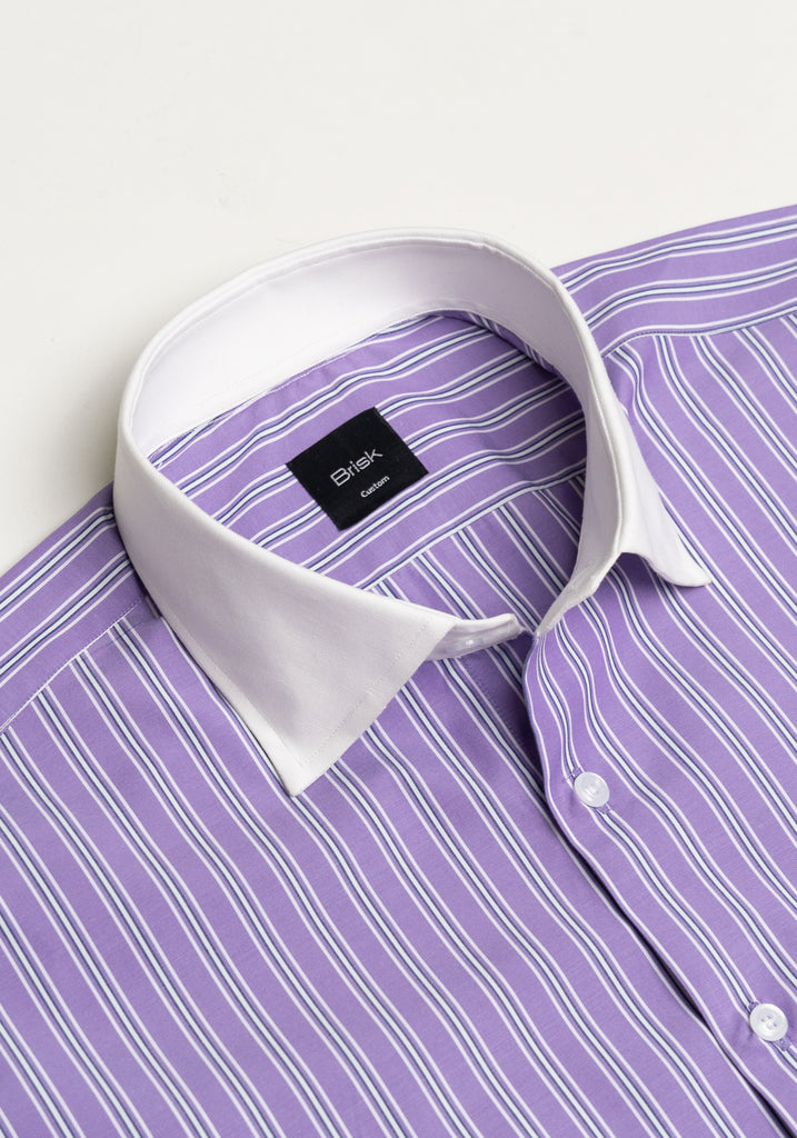 Purple Blue Wide Stripes Shirt - White Cutaway Classic Collar