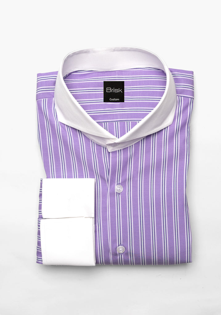 Purple Blue Wide Stripes Shirt - White Cutaway Extreme Collar