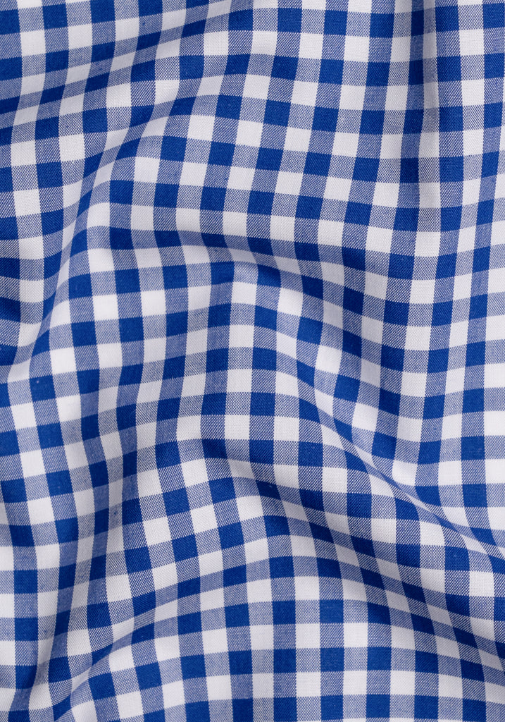 Royal Blue Gingham Crisp Pima Cotton - Wrinkle Resistant