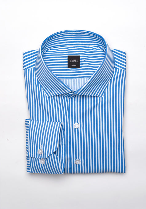 Royal Blue Performance Super Stretch Stripes Button Down Shirt - Wrinkle Free
