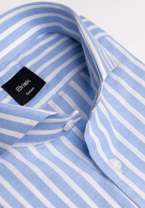 Soft Sky Blue Wide Cotton Linen Stripes Shirt