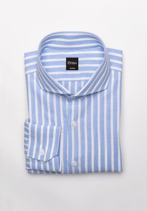 Soft Sky Blue Wide Cotton Linen Stripes Shirt