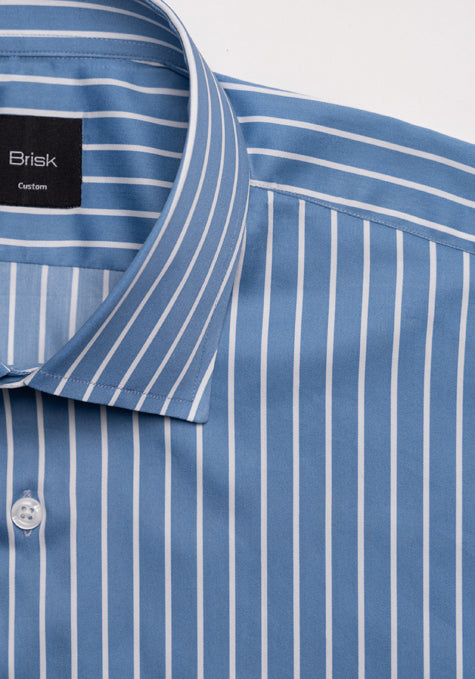Super Fine Blue Satin Stretch Stripes Shirt - Classic Collar