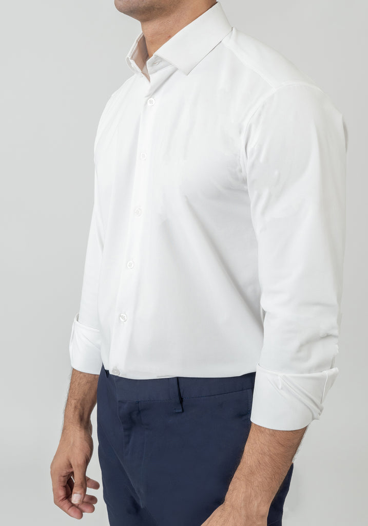 Water-Repellent White Performance Four Way Stretch Shirt - Wrinkle-Resistant