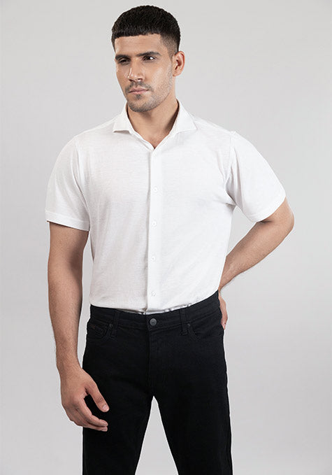 White Feather Soft Piqué Half Sleeve Shirt